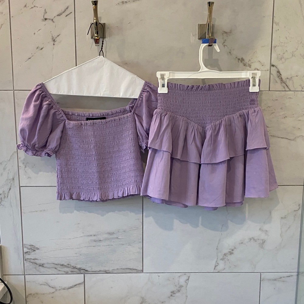 Katie J NYC Lilac Smocked Skirt Set